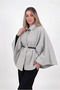 Women's Gray Poncho Cape with Belt and Textured Cashmere Coat - 2