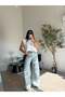 Light Blue Nail-Trimmed Wide Leg Jeans - 6