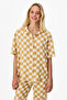 Yellow Hannah Checker Pattern Short Sleeve Shirt Pants Pajama Set - 2