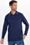 Men's regular fit comfortable cut 100% cotton long sleeve buttoned navy polo collar sweatshirt - 4