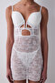 Deep Neckline Stone Embellished Broken White Nightgown - 3