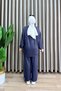Elanur Takim Crystal Fabric Pocket Detailed Pants Hijab Suit Smoked - 3