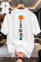 Oversize White Space Themed T-Shirt – Astronaut & Solar System Pattern