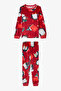Red Girl's Penguin Patterned Long Sleeve Thermal Effective Pajama Set - 3