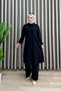 Efi̇l Pants Suit Ayrobin Fabric Women's Navy Blue Stitched Pleated Detailed Full Length Buttoned Hijab Stylish Two-Piece Suit - 4