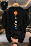 Oversize Black Space Themed T-Shirt – Astronaut & Solar System Pattern