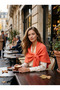 Women's Yumoş Knitwear Orange Shawl Triangle Poncho 32026 - 3