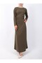 Waist-Cinched Knitted Crepe Lycra Dress -Khaki - 6