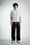 Black Waffle Fabric Baggy Men's Sweatpants - 4
