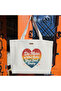 Rainbow Heart Logo Handwritten Style Design in the Shape of Colors Printed Natural Canvas Fabric - Large