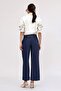 Women's Trousers Palazzo Pants with Belt High Waist Loose Wide Leg Double Leg Navy Blue Fabric Work Trousers Stylish Flowy - 2
