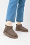 Women's Dark Beige Suede Fur Lined Thick Sole Women's Boots - 4