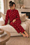 Zippered Waffle Knitted Long Sleeve Women's Pajama Set - 2