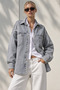 Women's Blue Denim Chic Embroidered Pocket Herringbone Gabardine Shirt Jacket Ckt-19000507 - 2