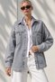 Women's Blue Denim Chic Embroidered Pocket Herringbone Gabardine Shirt Jacket Ckt-19000507 - 3