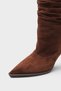 Women's Pointed Toe Heeled Shoes with Below-Knee Gusset and Skin Detailing, Paloma Brown Suede - 4