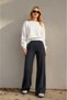 Women's Smoked Front Ribbed Wide Fit Wide Leg Modal Fabric High Waist Recovery Pants Leggings - 4