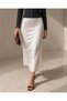 Women's White Fluid Textured High Waist Old Money Midi Skirt - 2