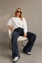 Women's Smoked Front Ribbed Wide Fit Wide Leg Modal Fabric High Waist Recovery Pants Leggings - 2