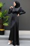 Cloak Jewelled Satin Evening Dress Black