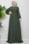 Light Khaki Wormwood Chiffon Stone Evening Dress - 3