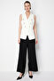 Women's Double Breasted Shawl Collar Sleeveless Woven Vest with Ornamental Pocket and Button Detail 26Yekl01062 - 4