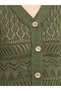 Women's Organic Cotton Wooden Button Short Sleeve Openwork Knitwear Cardigan 7256 Khaki - 7
