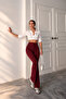 Women's Burgundy Crepe Fabric Lycra Front Flare Palazzo Trousers - 2