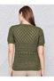 Women's Organic Cotton Wooden Button Short Sleeve Openwork Knitwear Cardigan 7256 Khaki - 5