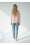 Women's crew neck scarf-lined sweatshirt with cotton interior, soft texture, and embroidered long sleeves. - 3