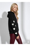 Women's Hooded Three Thread Sh Fleece-Lined Double Color Sleeve Detailed Heart B Printed Soft Textured Cotton Inside Long - 2