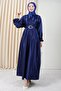 Chain Motif Belted Dress Navy Blue - 2