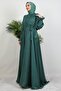 Bow Detail Silk Evening Dress Dark Mint - 3