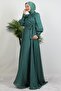 Bow Detail Silk Evening Dress Dark Mint - 4