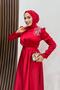 Satin Shoulder Evening Dress Red - 2