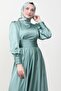 Pleated Waist Satin Evening Dress Mint - 5