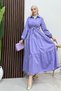 Standard Collar Buttoned Dress a Lilac - 4