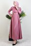 Shoulder Stoned Satin Evening Dress Dark Pink - 3