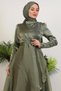 Stoned Organza Evening Dress Oil Green - 5
