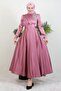 Shoulder Stoned Satin Evening Dress Dark Pink - 4