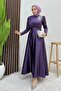 Omzu Stone Satin Evening Dress Purple - 4