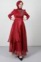 Stoned Organza Evening Dress Claret Red - 2