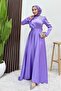 Stoned Satin Evening Dress Lilac - 4