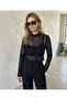 Black Long Sleeve Mesh Blouse