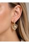 Brass Gold Color Zircon Stone Heart Model Moon Star Embroidery Women's Earrings - 4