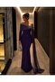 Scuba Flexible Fabric Degaje Collar Stone Chiffon Detailed Evening Dress 583420 Purple - 5