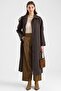 Epaulet Detailed Large Size Water Repellent Long Trench Coat Brown 6899 - 3