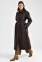 Epaulet Detailed Large Size Water Repellent Long Trench Coat Brown 6899 - 4