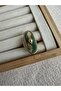 Gold Steel Anti-Tarnish Long Green Oval Ring