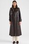 Cape and Buckle Detailed Crush Leather Trench Coat Brown 6900 - 4